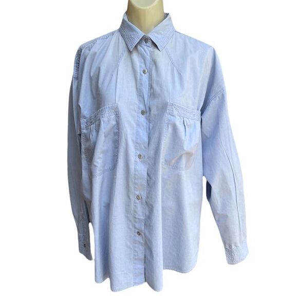 ASC International Clothing Andrew Sports Oversized Topstitch Denim Blouse - Picture 1 of 14